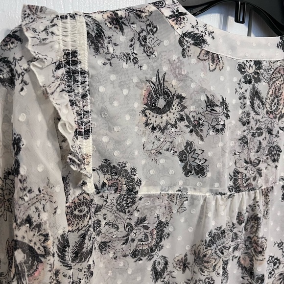 Express Portofino Shirt. Size Medium - Off White Sheer Button Floral Slim Fit - Picture 8 of 8